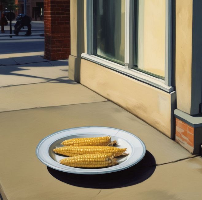 PLATE OF CAREFULLY SHUCKED EARS OF CORN APPEARS ON PEORIA STREET CORNER EVERY FOURTH THURSDAY IN JANUARY AND NO ONE KNOWS WHY